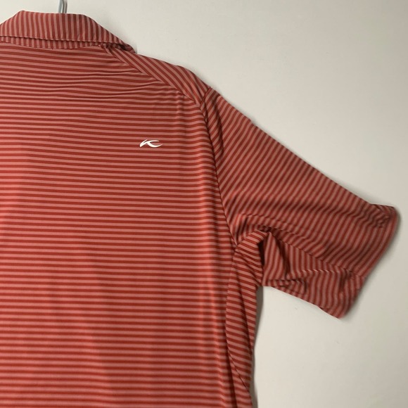 Kjus Men Polo Shirt XL Orange Striped Short Sleeve Golf UPF 50 Active Collared - Picture 10 of 13